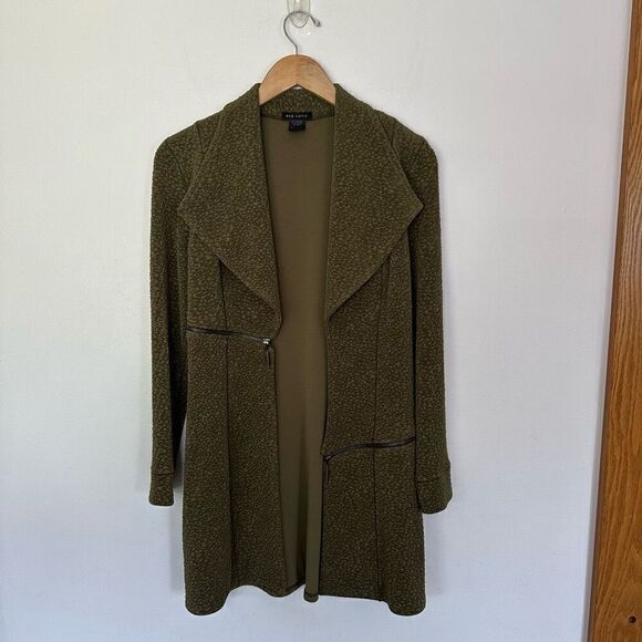 Eva Varro Women’s Barcelona Semi Fitted Pebble Olive Green Drape Collar Zipper D - Picture 2 of 9